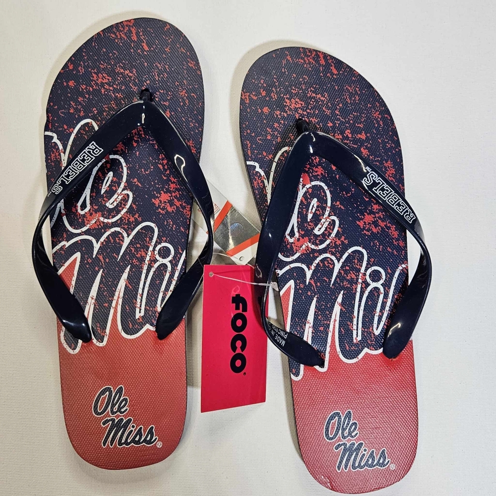 Ole‎ Miss Rebels Mens Flip Flops NCAA FOCO Fall Football Adult College Casual